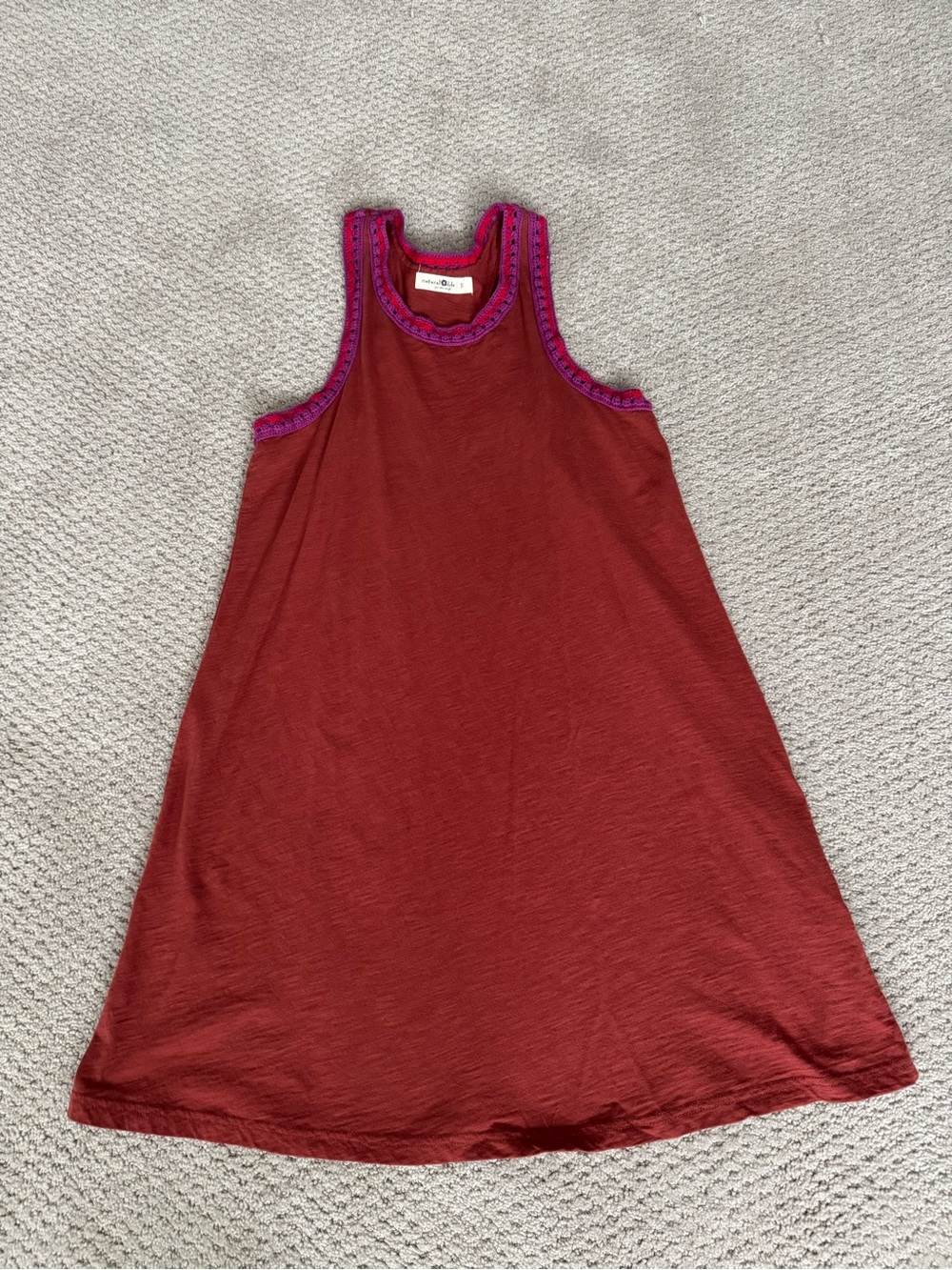 NATURAL LIFE Rust Tank with Pink and Purple Crochet Trim